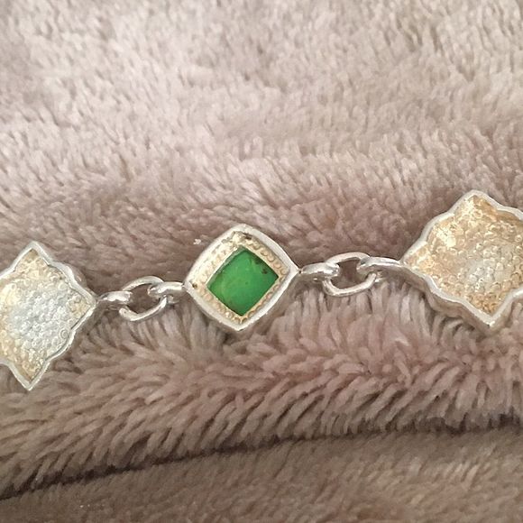 Vintage BARSE Green Turquoise Sterling Silver Link Bracelet - Picture 4 of 14